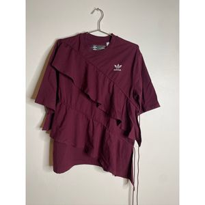 Adidas x J Koo asymmetrical 3 stripe ruffle top NWT Size Large